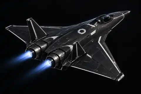 Black delta-wing fighter with white details and the Grayworth interlocking octagon emblem